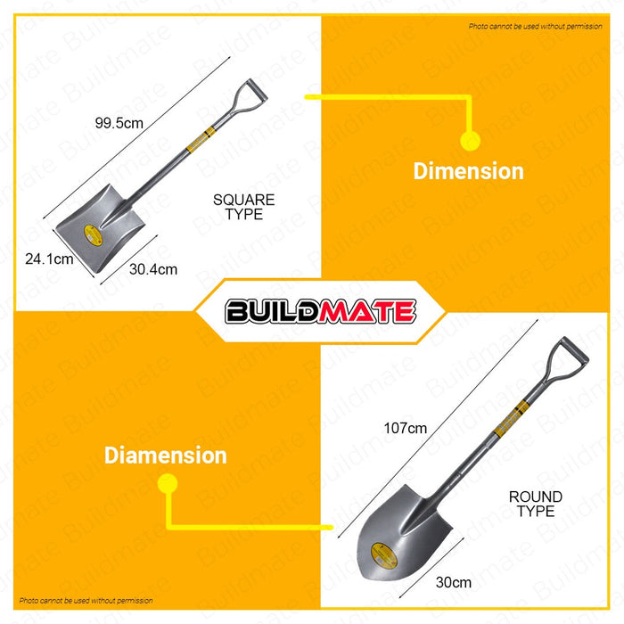BUILDMATE Powerhouse All Steel Handle Shovel Garden Plant SQUARE | ROUND Garden Plant Trowel • PHHT