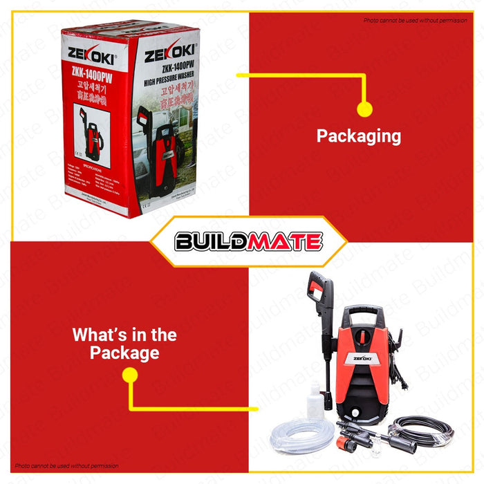 BUILDMATE Zekoki High Pressure Washer 1400W Car Wash Machine Water Power Spray Cleaner with Hose