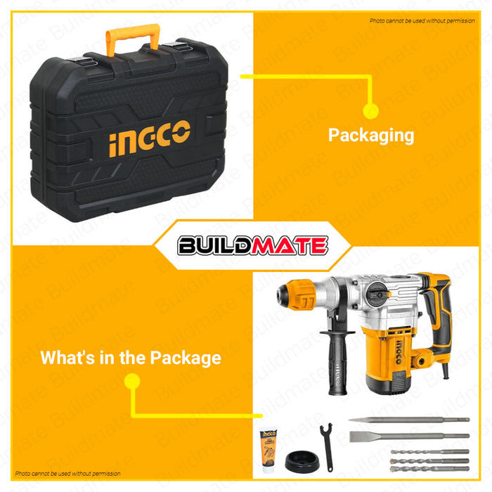 BUILDMATE Ingco Rotary Hammer Drill 1050W / 1500W SDS Plus Chuck Chipping Gun Jack Drilling Machine Electric Demolition Concrete Breaker Hammer - IPT