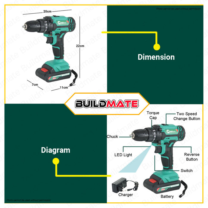 BUILDMATE Mailtank Cordless Drill Driver 32V Drilling Machine Handheld Impact Drill SH190 | SH425