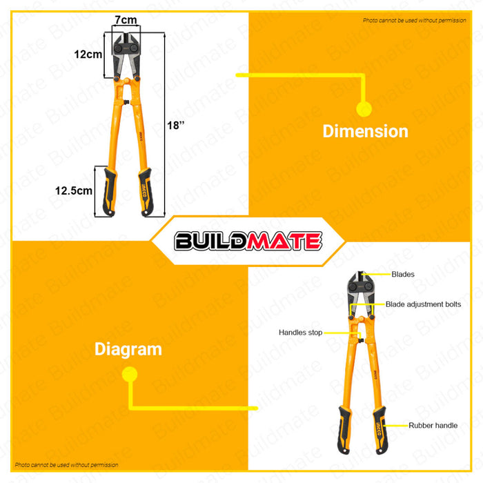 BUILDMATE Ingco Bolt Cutter 18" Inch Chain Wire Lock Cutter Rebar Cutter Fence Cutters HBC0818 • IHT