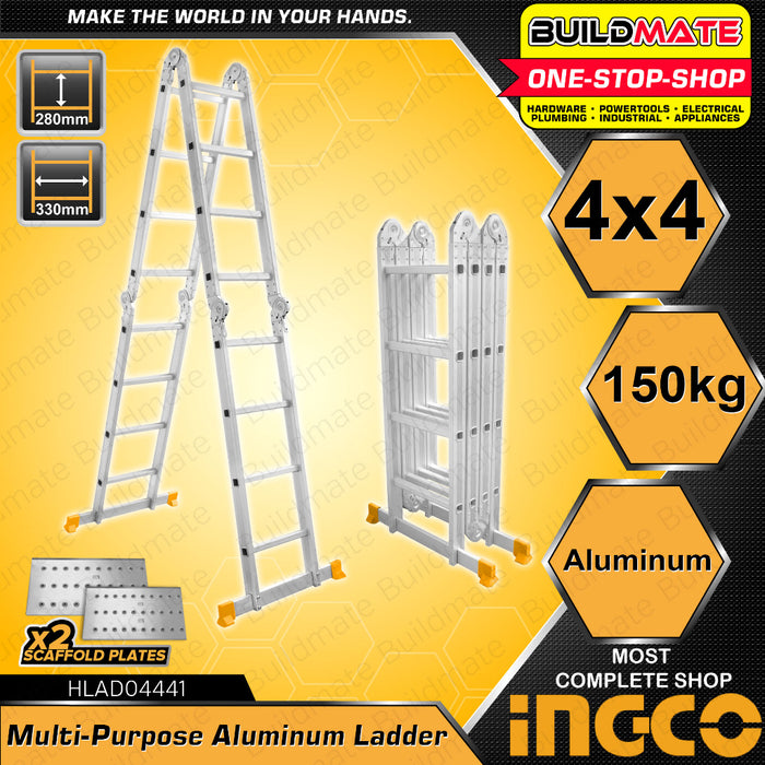 BUILDMATE Ingco Multi-Purpose Aluminum Folding Steps Ladder 150kg 4x3 | 4x4 Outdoor Climbing  • IHT