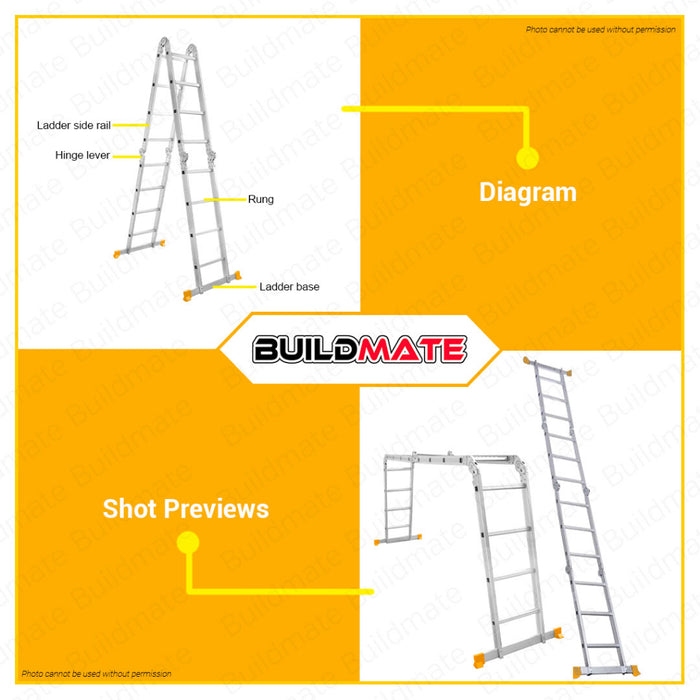 BUILDMATE Ingco Multi-Purpose Aluminum Folding Steps Ladder 150kg 4x3 | 4x4 Outdoor Climbing  • IHT