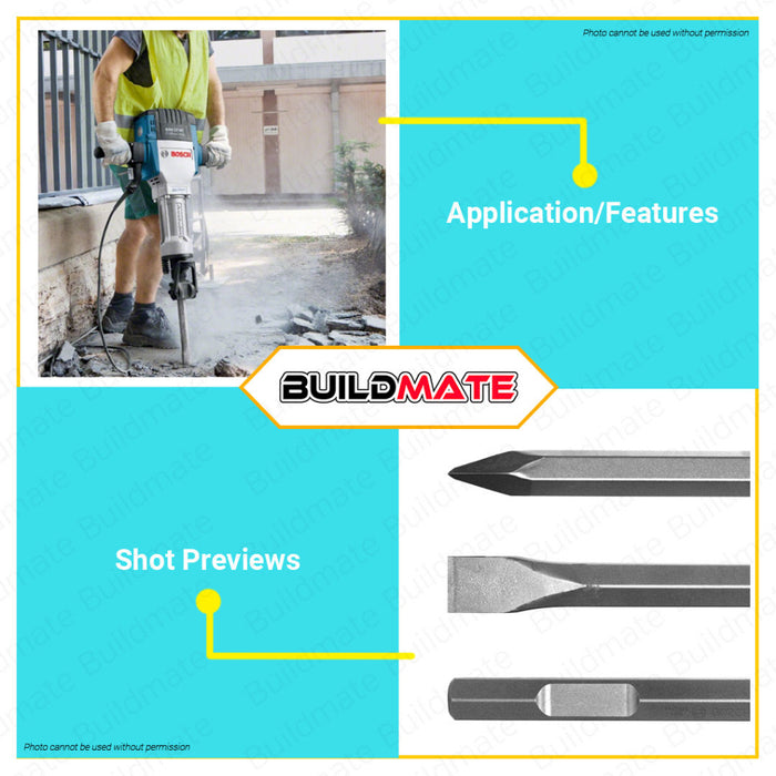 BUILDMATE Bosch Pointed Chisel | Flat Chisel Hex Shank 520MM Concrete Breaker Chisel Rock Chisel BAX