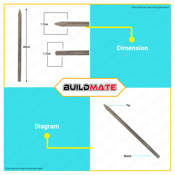 BUILDMATE Bosch SDS MAX Pointed Chisel 400MM | 600MM Demolition Concrete Breaker Chisel Rock • BAX