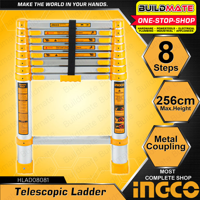 BUILDMATE Ingco Aluminum Telescopic Ladder Lifting Straight Climbing  6 | 8 | 10 STEPS 150kg • IHT