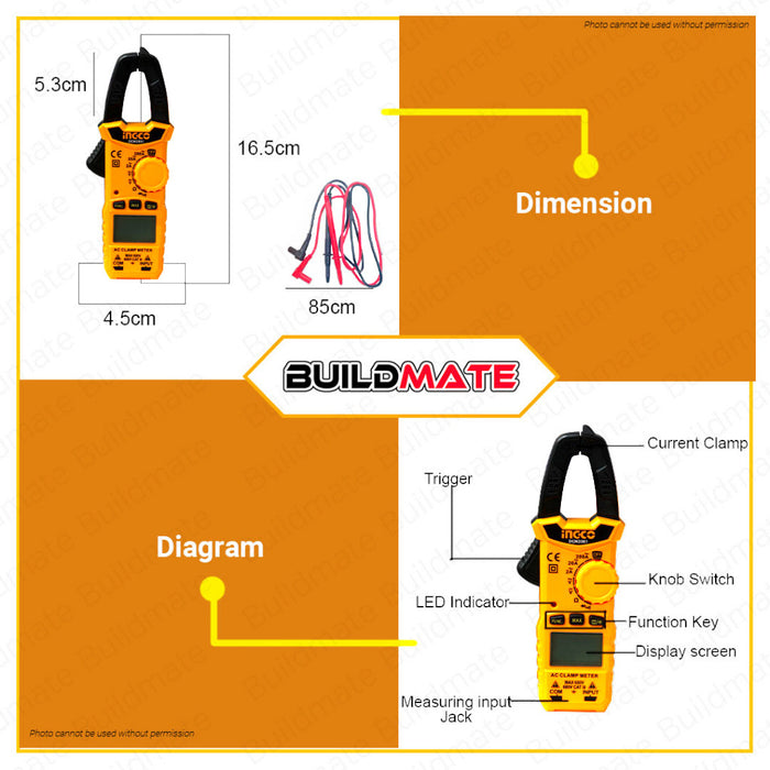 BUILDMATE Ingco Digital Clamp Meter AC 2000C Digital AC Clamp Meter AC Current Voltage DCM2001 • IPT