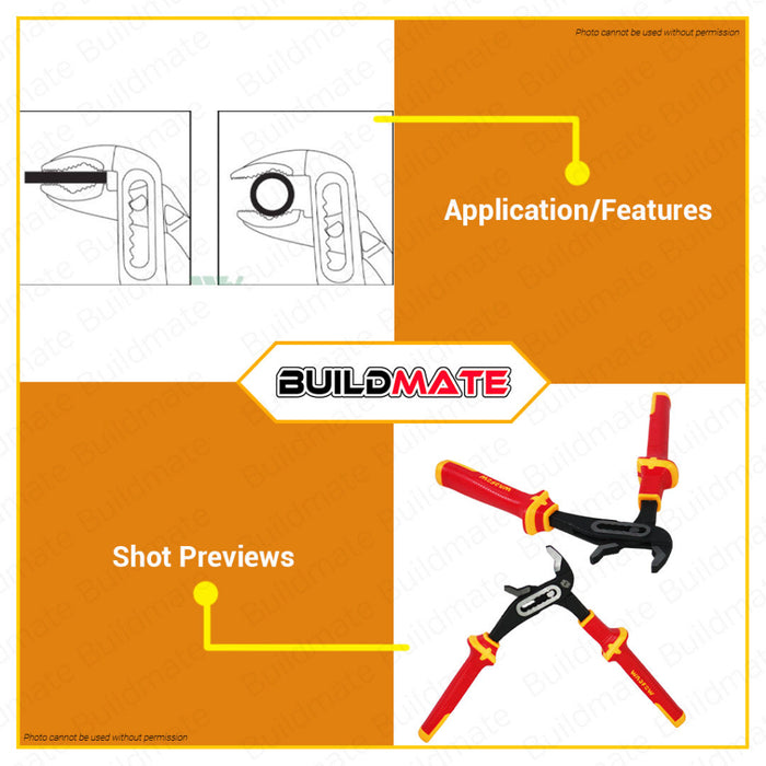 BUILDMATE Wadfow Insulated Pump Pliers 10" Inch 250mm Groove Plier for Plumbing Repair WPL6310 • WHT