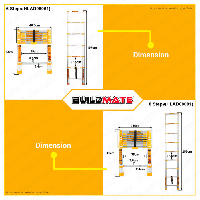 BUILDMATE Ingco Aluminum Telescopic Ladder Lifting Straight Climbing  6 | 8 | 10 STEPS 150kg • IHT