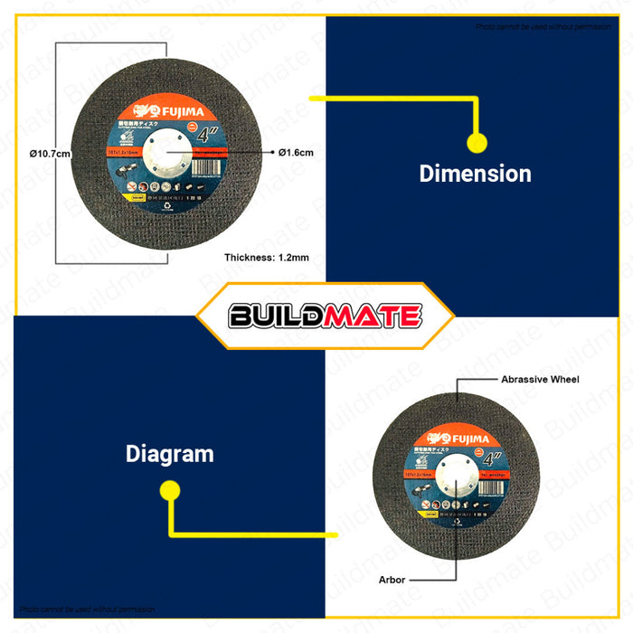 FUJIMA Cutting Disc Wheel for Steel 4" Inch for Angle Grinder Cutting Wheel Disc Blade •BUILDMATE•