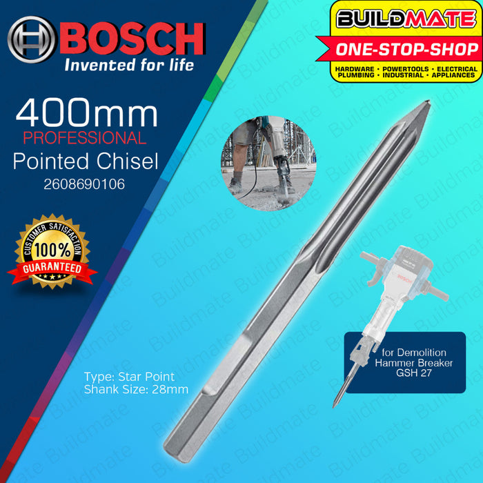 BUILDMATE Bosch (Star Point) RTec Pointed Chisel | SDS-Max Flat Chisel Hex Shank 280MM | 400MM • BAX