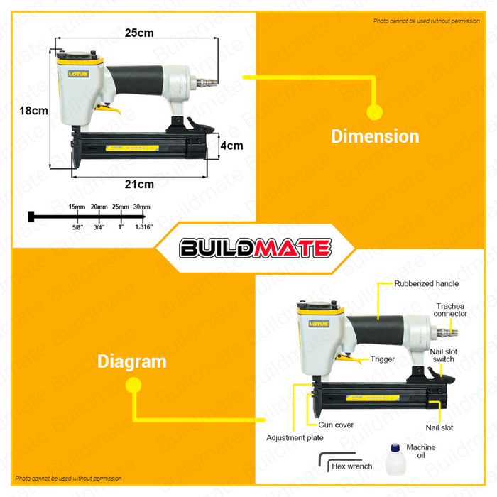 BUILDMATE Lotus Pneumatic Air Brad Nailer | Stapler Gun for Brad-Nails Nail Gun Tacker - LPT