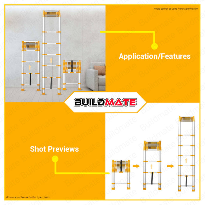 BUILDMATE Ingco Aluminum Telescopic Ladder Lifting Straight Climbing  6 | 8 | 10 STEPS 150kg • IHT