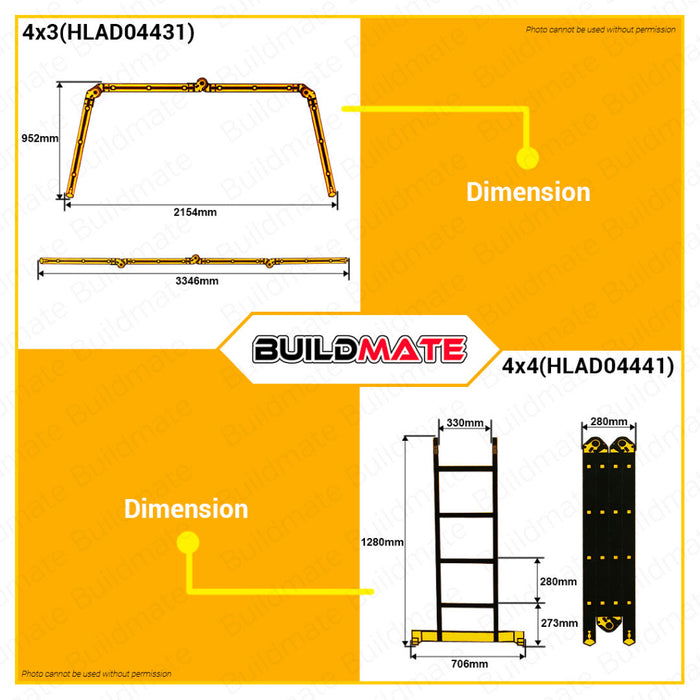 BUILDMATE Ingco Multi-Purpose Aluminum Folding Steps Ladder 150kg 4x3 | 4x4 Outdoor Climbing  • IHT