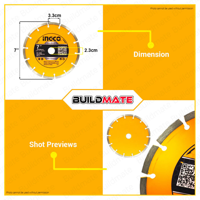 BUILDMATE Ingco Wet & Dry Cutting Diamond Disc 7" 180mm Dry & Wet Cutting Disc Blade DMD011802 • IHT