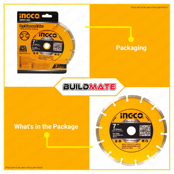 BUILDMATE Ingco Wet & Dry Cutting Diamond Disc 7" 180mm Dry & Wet Cutting Disc Blade DMD011802 • IHT