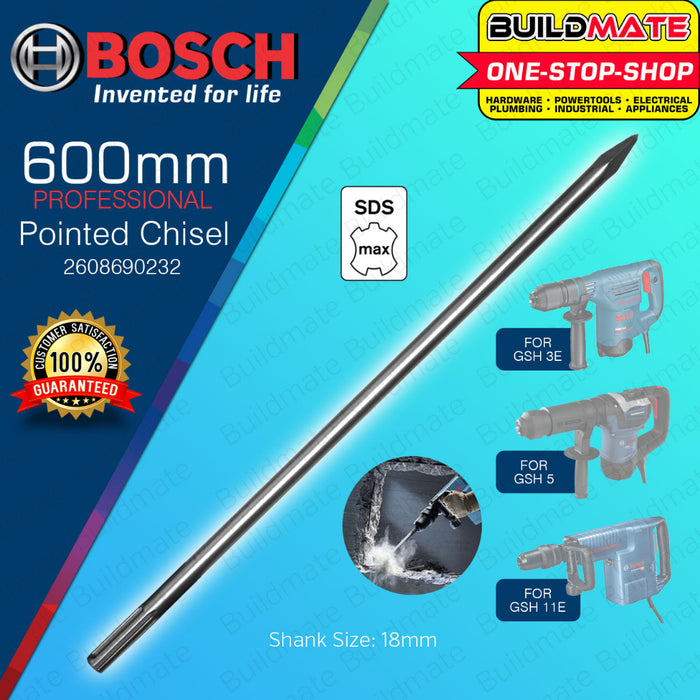 BUILDMATE Bosch SDS MAX Pointed Chisel 400MM | 600MM Demolition Concrete Breaker Chisel Rock • BAX