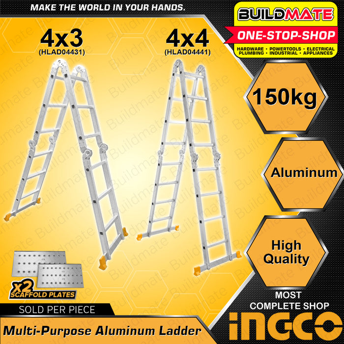 BUILDMATE Ingco Multi-Purpose Aluminum Folding Steps Ladder 150kg 4x3 | 4x4 Outdoor Climbing  • IHT
