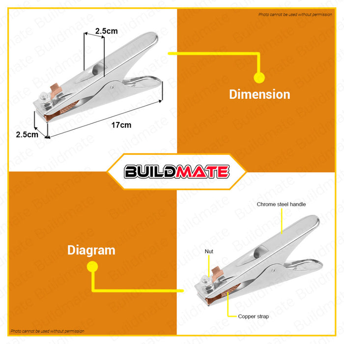 BUILDMATE Wadfow Welding Cable Earth Clamp 300A / 500A Ground Manual Welder Electrode Holder Copper Grip Clip Welding Tools WEH9A03/ WEH9A05 • WHT