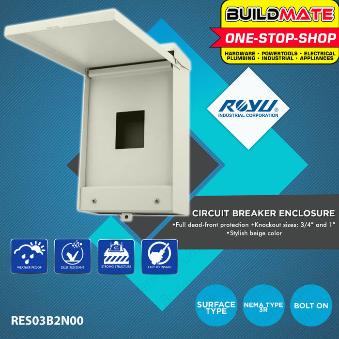 BUILDMATE Royu Weatherproof Panel Surface Type Bolt On 2Poles Circuit Breaker Enclosure RES03B2N00
