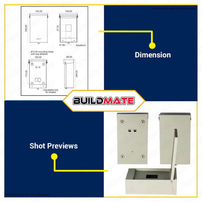 BUILDMATE Royu Weatherproof Panel Surface Type Bolt On 2Poles Circuit Breaker Enclosure RES03B2N00