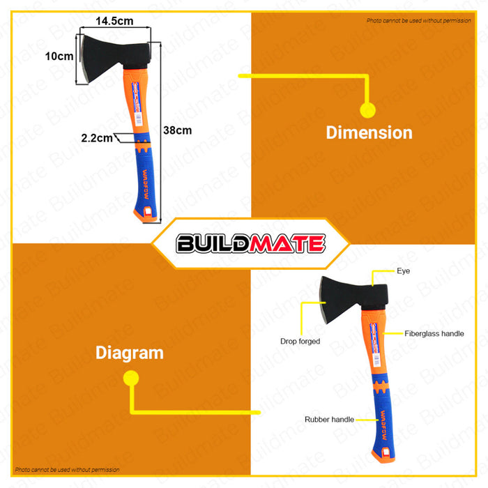 BUILDMATE Wadfow Axe 600g- 800g Hatchet Log Cutter Fiberglass Handle Wood Cutter For Splitting and Kindling Cutting Hand Tool SOLD PER PIECE - WHT