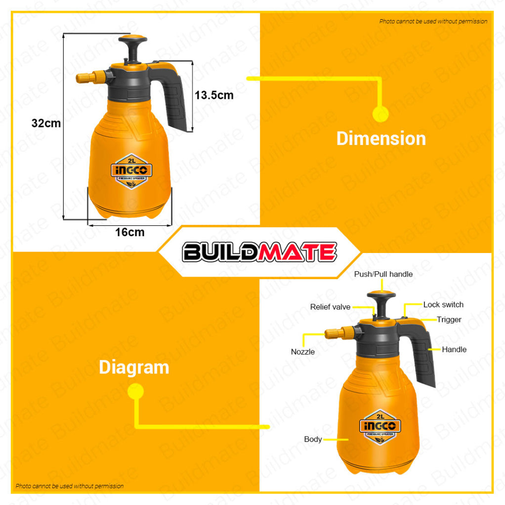BUILDMATE Ingco 2L Pressure Sprayer Washer Disinfectant Agriculture Sp ...