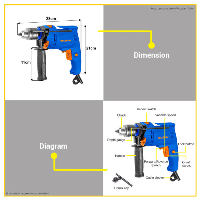 BUILDMATE Power Product Wadfow Electric Impact Drill 720W Cement Wood Drilling Hammer Function WMD15721P • WPP