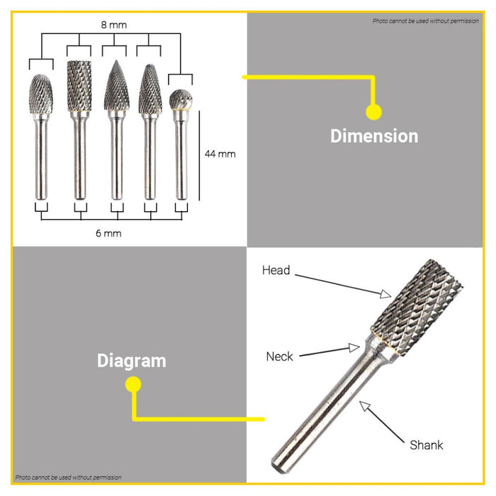 BUILDMATE Ingco 5PCS HSS Rotary Cutter Set Tungsten Carbide Burrs Milling Diamond Cut HRRC0051 • IHT