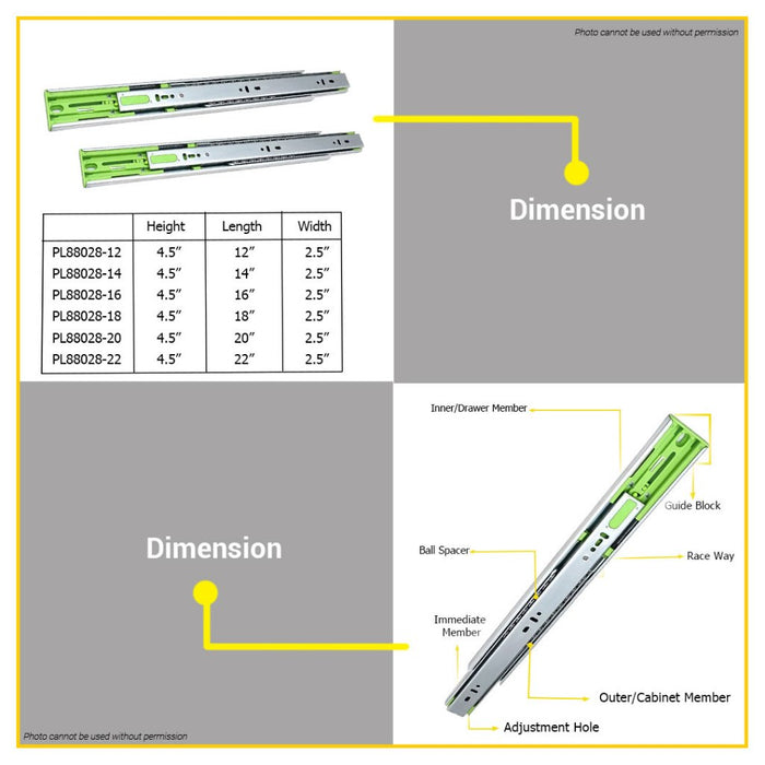 POLOLOCK 3-FOLD Stainless Soft Closing Drawer Slide Guide Ball Bearing 12-22" Inch PL88028 •BUILDMATE•