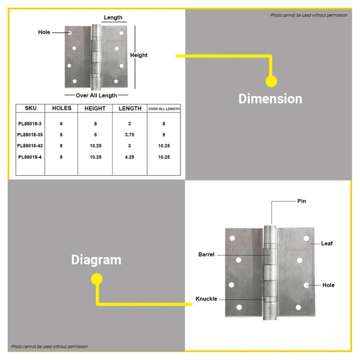 POLOLOCK 2MM Stainless Steel Ball Bearing for Cabinet Door Hinges 3" - 4" Inch with Screws •BUILDMATE•
