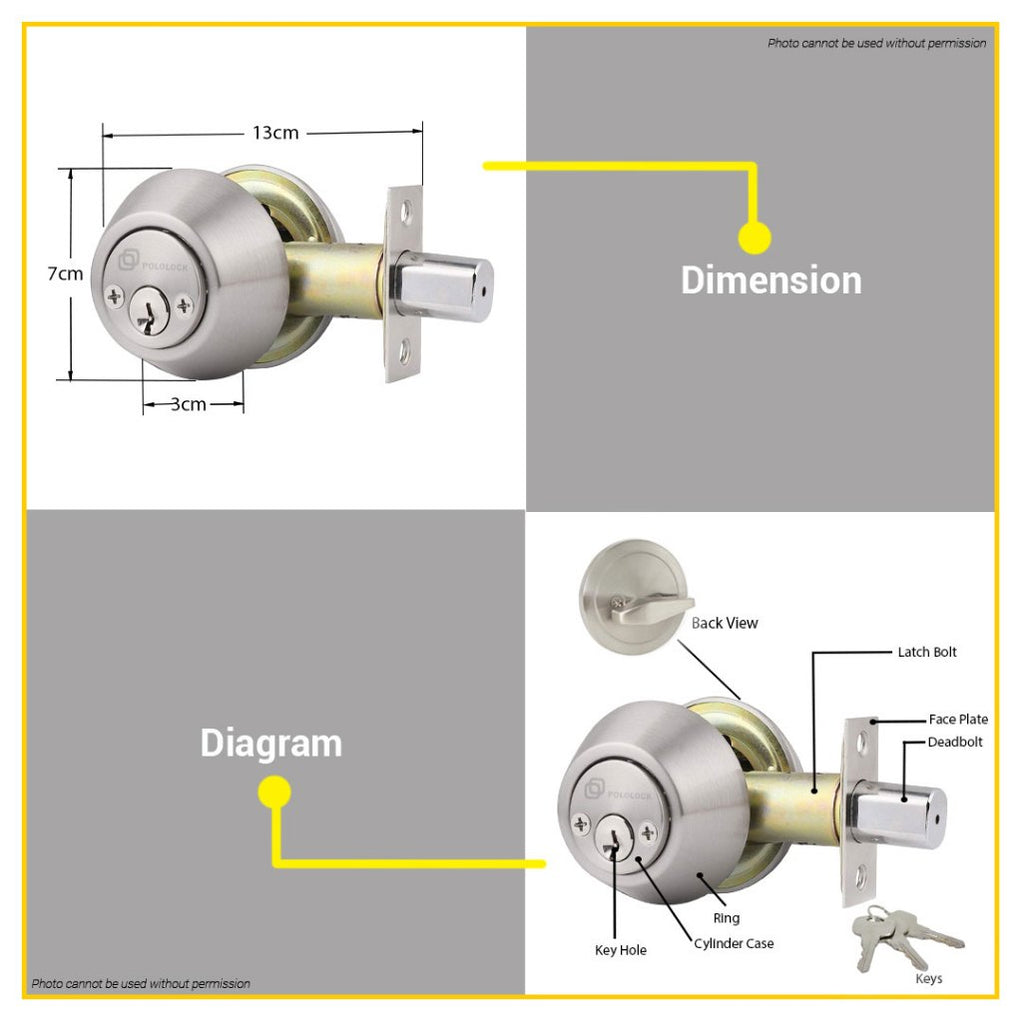 BUILDMATE Pololock SINGLE Deadlock Security Lock Entrance Doorknob Cyl ...