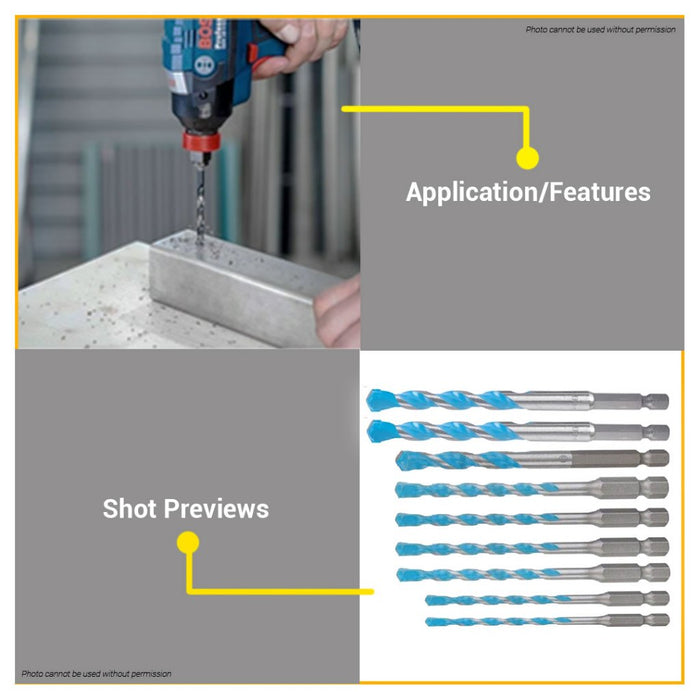 BUILDMATE Bosch Multi-Constrution Drill Bits Multi-Purpose 1/4" Shank HEX-9 for Wood Concrete - BAX
