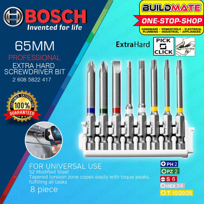 BUILDMATE Bosch 8PCS/SET 65MM Extra Hard Powe Pick and Click Insert Impact Bit Set Screwdriver - BAX