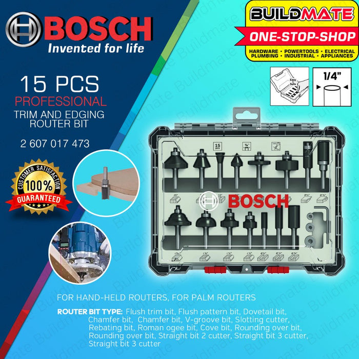 BUILDMATE Bosch Router Bit Set 6PCS / 15PCS Trim & Edging 1/4" Inch Shank Mixed Cutter - BAX