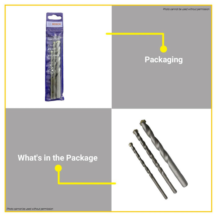 BUILDMATE Bosch CYL-2 Drill Bit 3PCS / 8PCS Set for Masonry Concrete Limestone Drilling 2-FLUTE BAX
