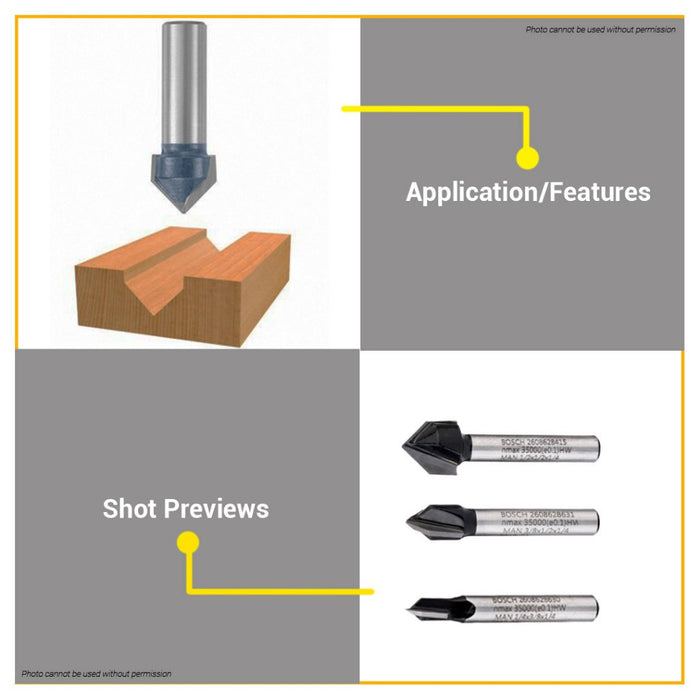 BUILDMATE Bosch 1/4" Inch V-Groove Router Bit Cutter Standard for Wood Carving Fine Lettering - BAX
