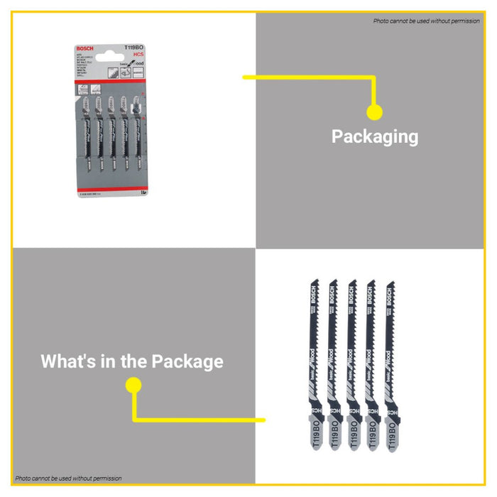 BUILDMATE Bosch 83MM 5PCS Jigsaw Blade Set HCS Saw Blades Basic for Wood Cutting 2608630310 - BAX