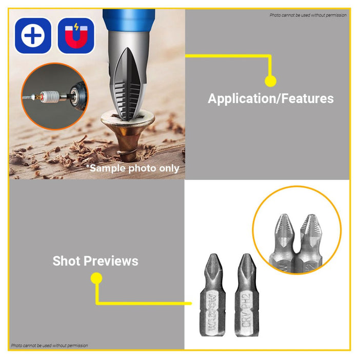 BUILDMATE Wadfow 2pcs Screwdriver Bits Set 25mm PH2 / PZ2 Anti-Slip Phillips Pozidriv Screw Bit Cross Slot Driver WSV1K12 / WSV1K32 - WHT