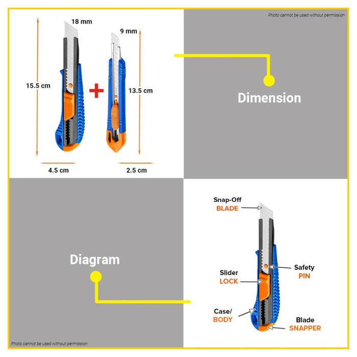 BUILDMATE Wadfow 4PCS/SET Snap-Off Blade Knife Board or Paper Handy Utility Cutter Tools WSK2204 WHT