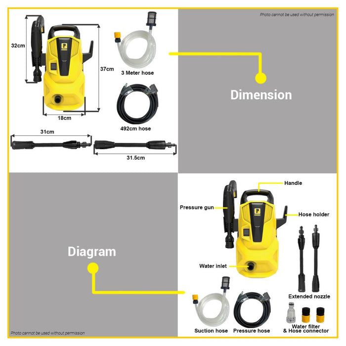 BUILDMATE Powerhouse 1200W Handy Pressure Washer Car Power Spray Water Sprayer PH-HANDY-100PW - PHPT
