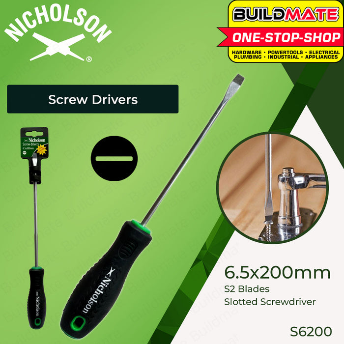 BUILDMATE Nicholson Flat Screwdriver 6.5 x 150MM | 200MM Magnetic Slotted Flathead Repair Hand Tools