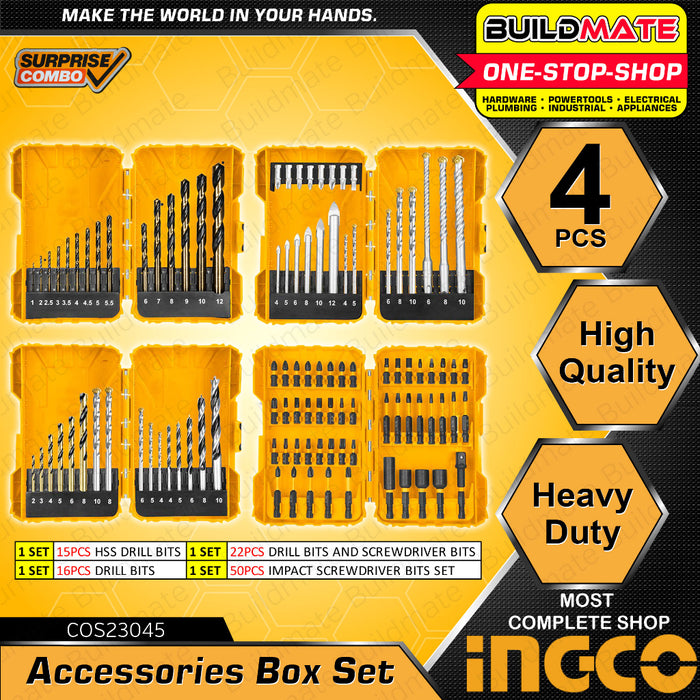 BUILDMATE Ingco 4pcs Accessories Box Set 3pcs Accessories Combo Box Set Twist Drill Bits Impact Screwdrivers Mini Drill Accessories Tools Kit IPX