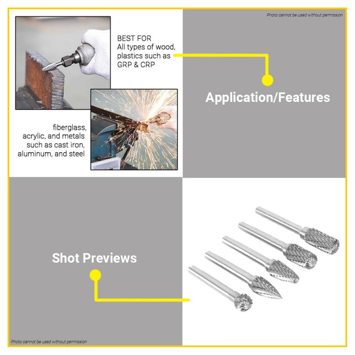 BUILDMATE Ingco 5PCS HSS Rotary Cutter Set Tungsten Carbide Burrs Milling Diamond Cut HRRC0051 • IHT