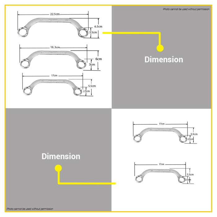 BUILDMATE Wadfow 5PCS 8-22mm Half Moon Ring Wrench Set C-type Double Ended Spanner Tools WFR3405 WHT