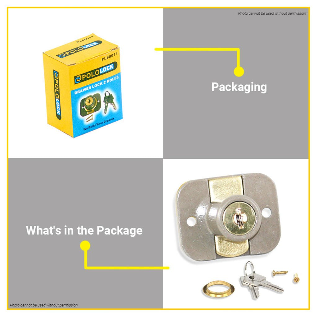 BUILDMATE Pololock Drawer Lock Gold 2 Holes Back with 2pcs Keys for Ca ...