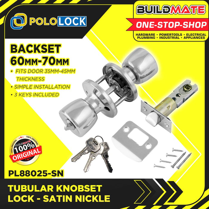 BUILDMATE Pololock Tubular Knobset Entrance Doorknob Keyed Entry Door Lock Twist Type w/ Key PL88025
