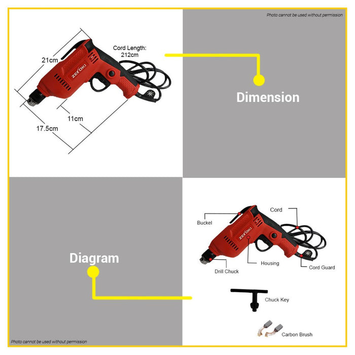 BUILDMATE Zekoki 380W Electric Drill Metal Wood Drilling Heavy Duty for Ceiling Gypsum ZKK-0635R
