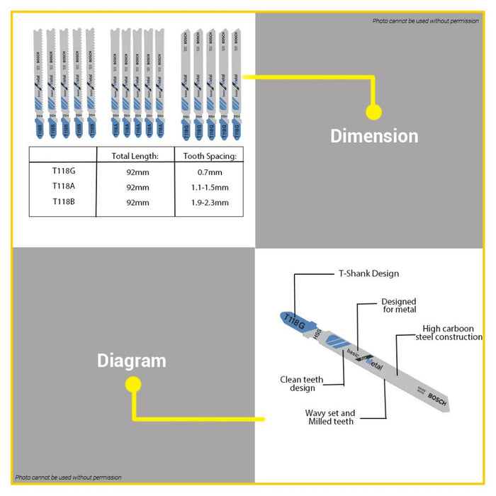 BUILDMATE Bosch 92MM 5PCS Jigsaw Blade Set HSS Straight Cut Saw Blades Basic for Metal Cutting - BAX
