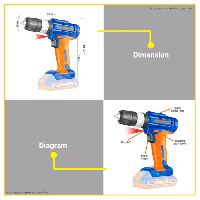 BUILDMATE Wadfow 20V Li-Ion Cordless Impact Drill Impact Gun with Charger and Battery WCDP521 - WCPT